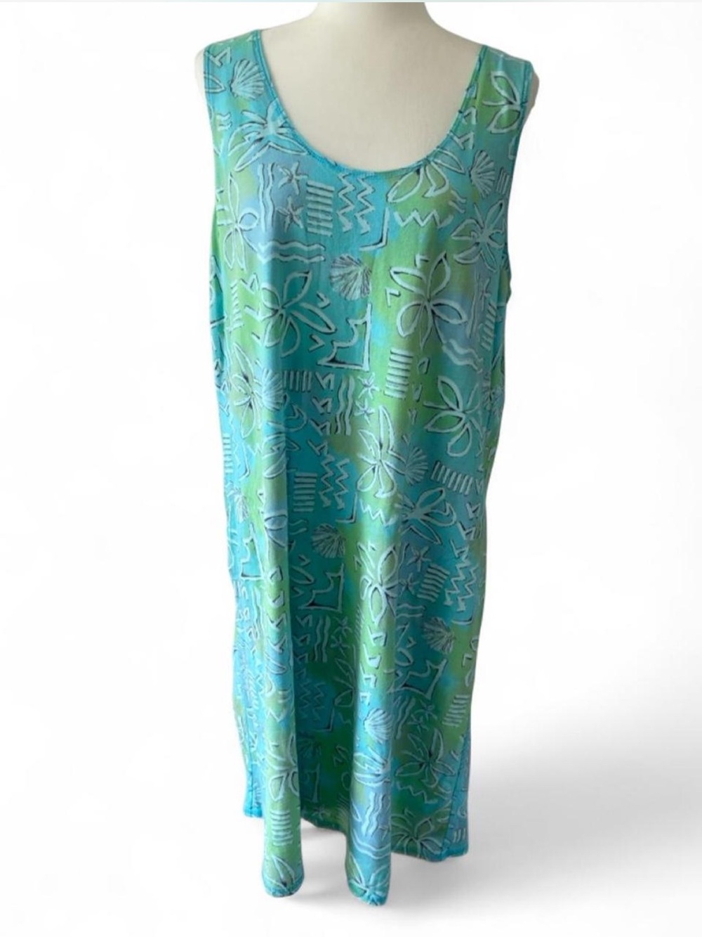 Fresh Produce Blue Green Sleeveless Shift Dress 100% Cotton Vacation Sz XXL